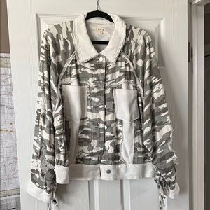 POL Gray and White Camo Utility Jacket